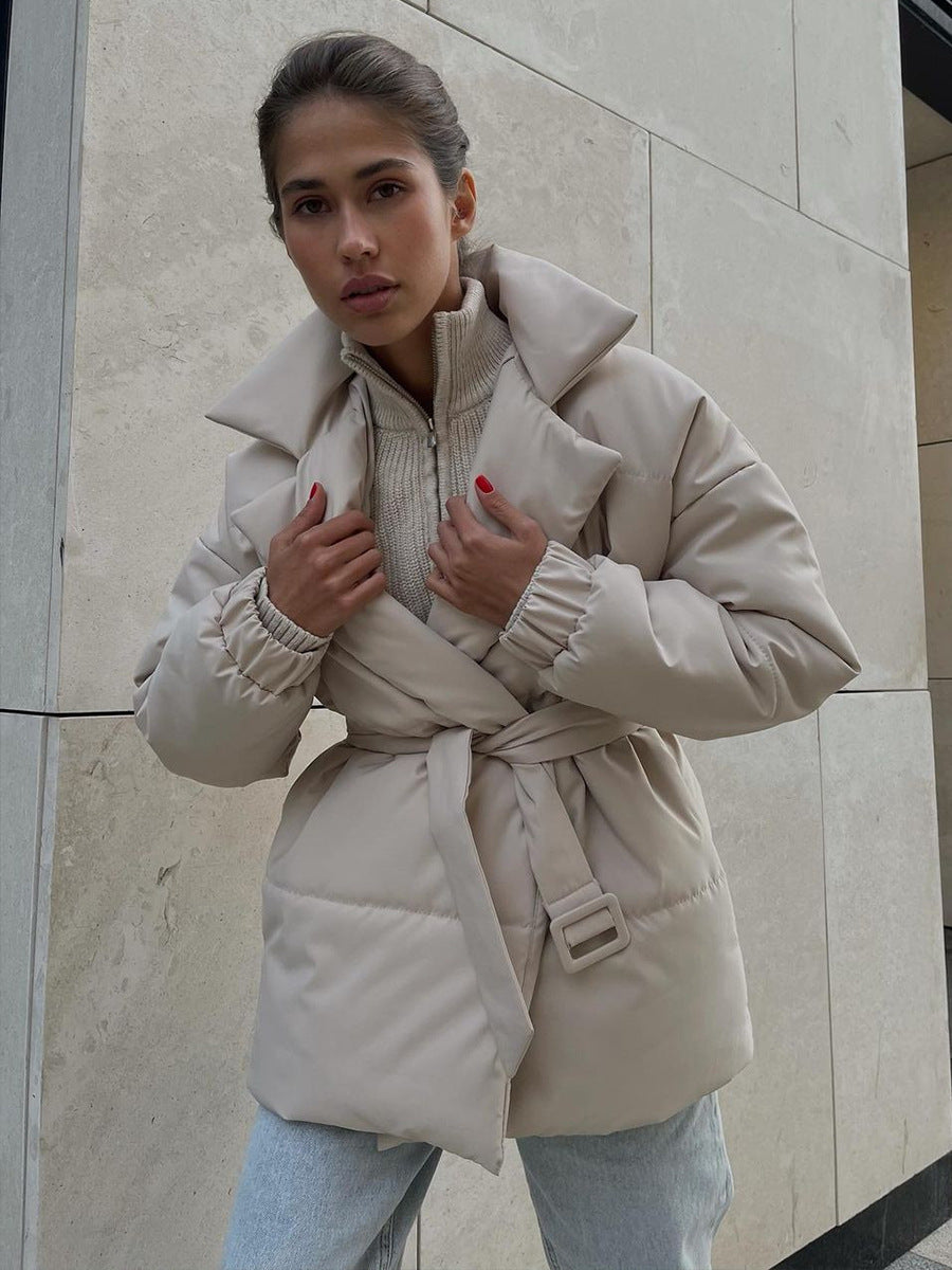 Collared Quilted Coat Slim Fit Belted Outerwear