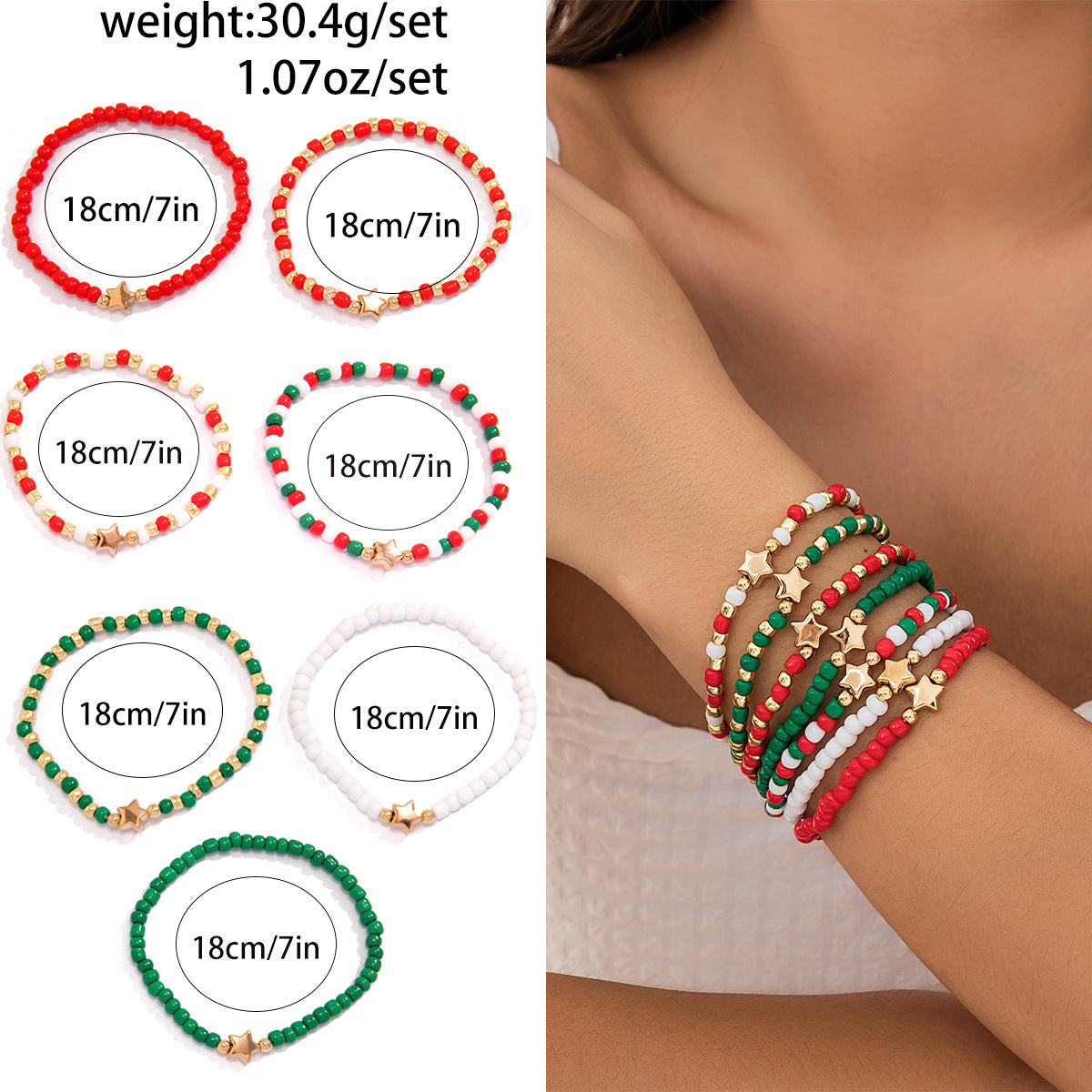 Christmas Themed Polymer Clay Bead Bracelet Set