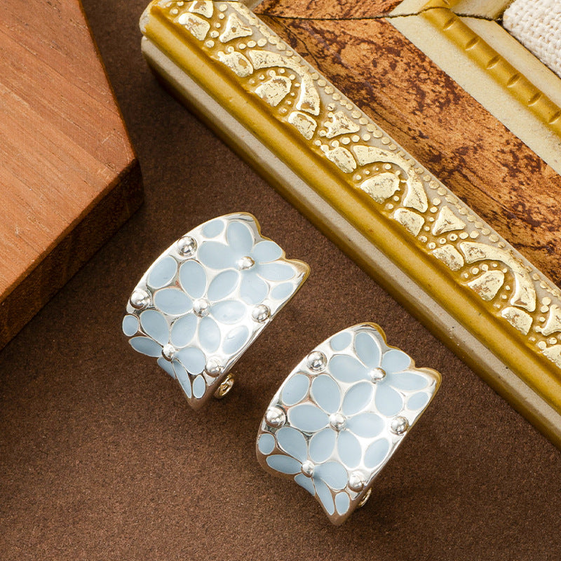 Chic Floral C-Shaped Earrings With 925 Silver Posts
