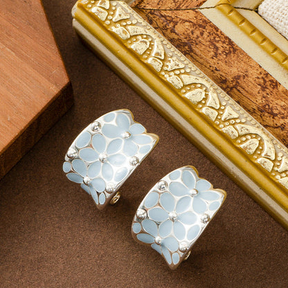 Chic Floral C-Shaped Earrings With 925 Silver Posts