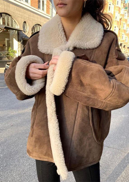 Aviator Jacket Faux Shearling Dark Brown