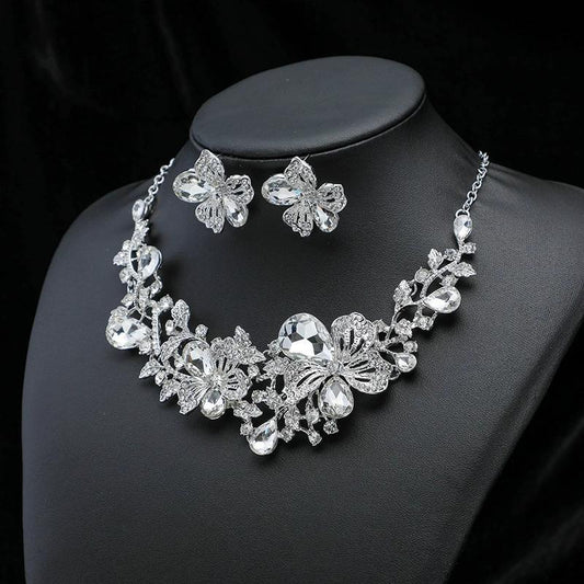 Floral Alloy Necklace and Earrings Jewelry Set for Women