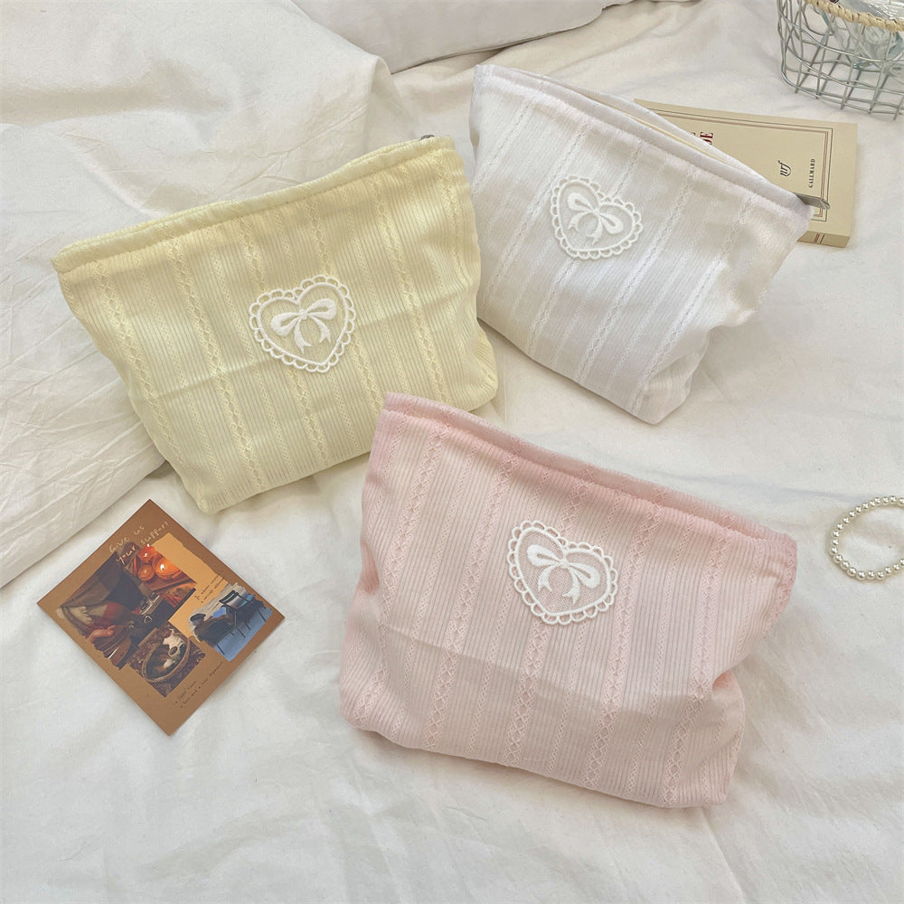 Simple Solid Color Bow Makeup Bag