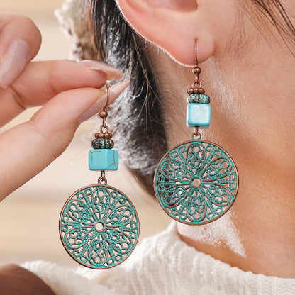 Bohemian Style Geometric Earrings Set with Hollow Design and Tassels
