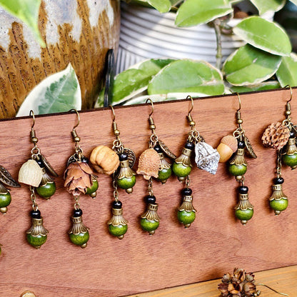 Bohemian Floral-Inspired Alloy Earrings with Unique Wood Bead Design