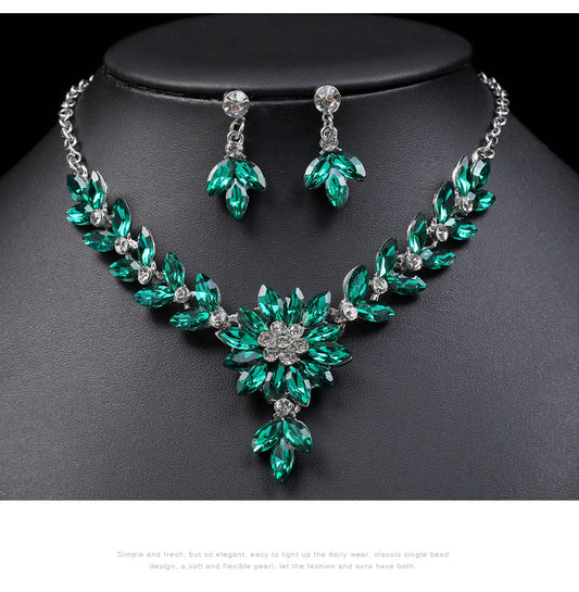 Vintage Crystal Color Block Necklace and Earrings Set