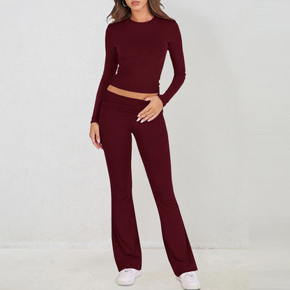 Casual Solid Color Long Sleeve Knit Pants Set