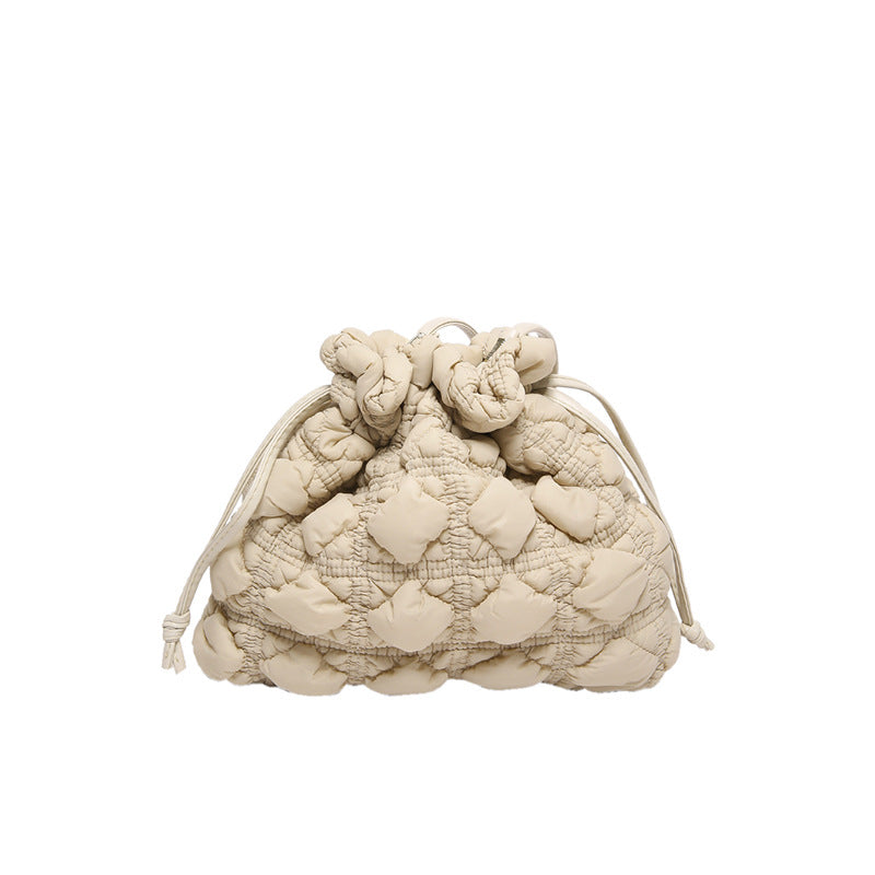 Ruffle Drawstring Bucket Bag Stylish Nylon Tote Bag