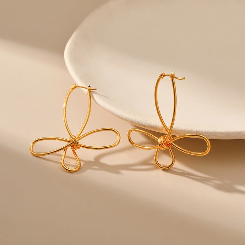 Gold Plated Hollow Bow Stud Earrings