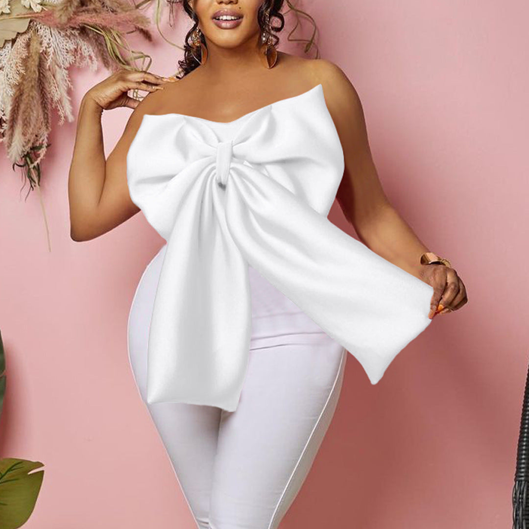Women鈥檚 Sexy Bow Tie Crop Top Strapless Shirt