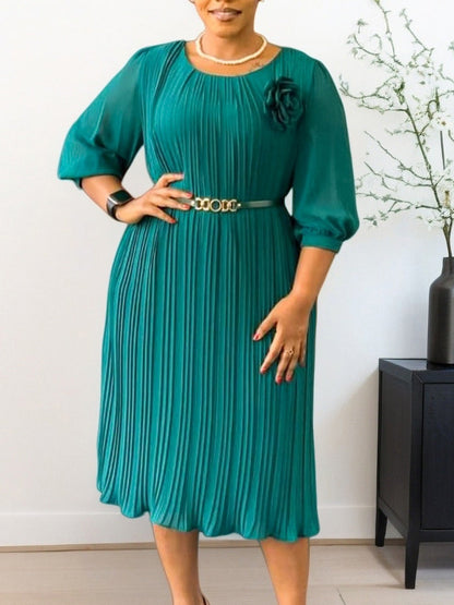 Elegant A-Line Midi Dress With Square Neckline And Ruffle Hem