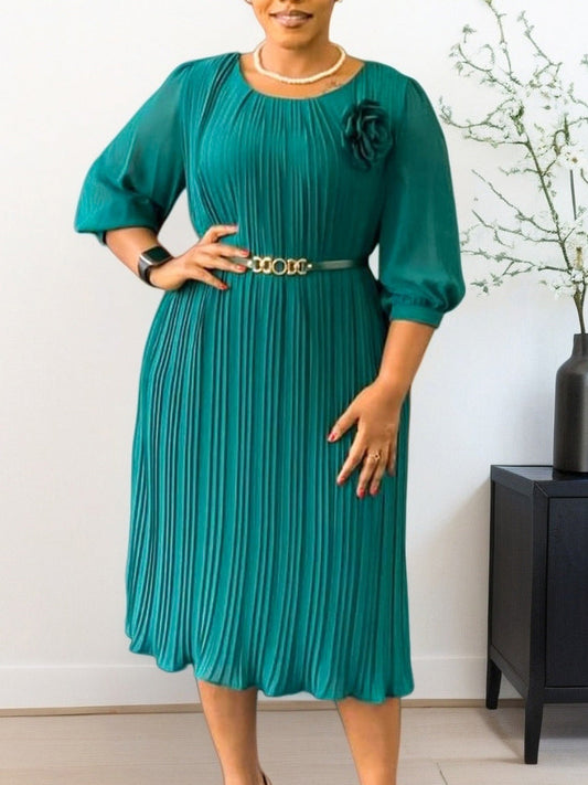 Elegant A-Line Midi Dress With Square Neckline And Ruffle Hem