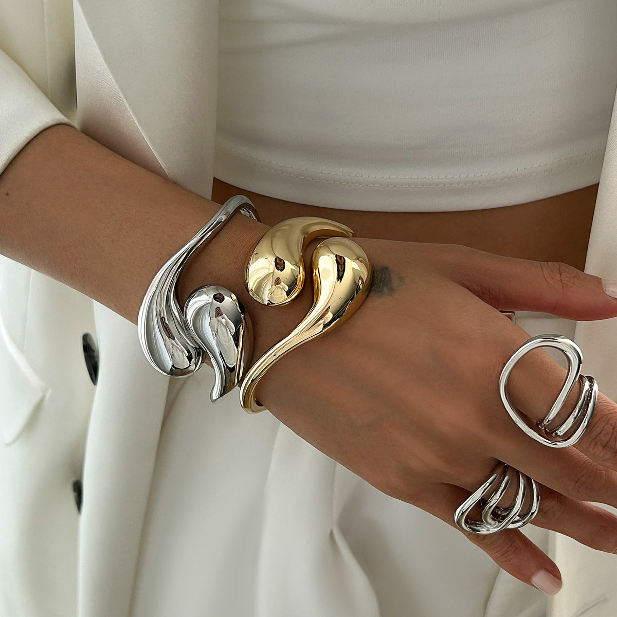 Trendy Irregular Alloy Bracelet Set Casual Waterdrop Lines