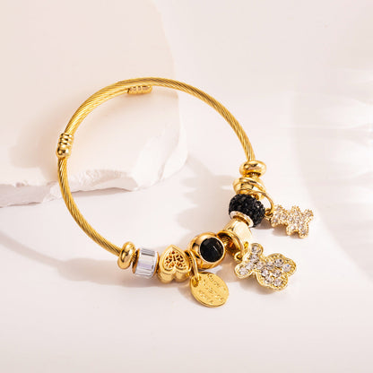 DIY Evil Eye Bracelet with Bear Pendant for Women