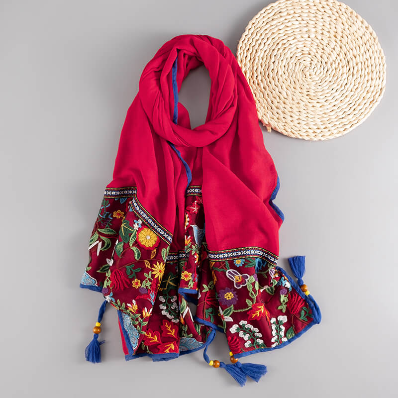 Ethnic Style Shawl Scarf Female Cotton Retro Embroidered Silk Scarf Spring And Autumn Versatile Embroidered Scarf