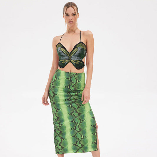 Spring New Halterneck Strappy Backless Short Babes Butterfly Top