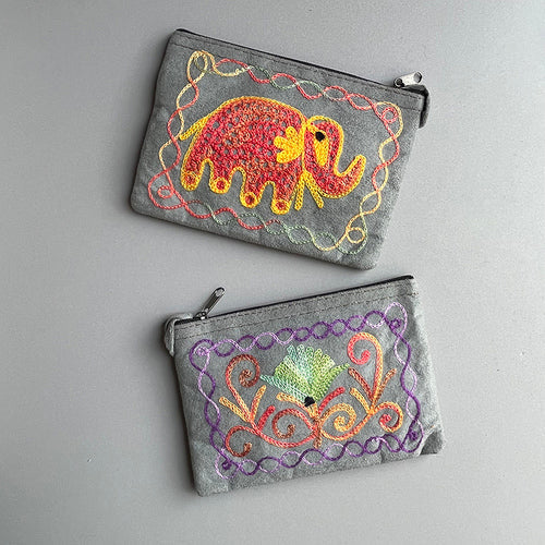 Nepali Hand-Embroidered Suede Ethnic Style Mini Coin Purse Pocket Card Bag Short Fabric Coin Bag