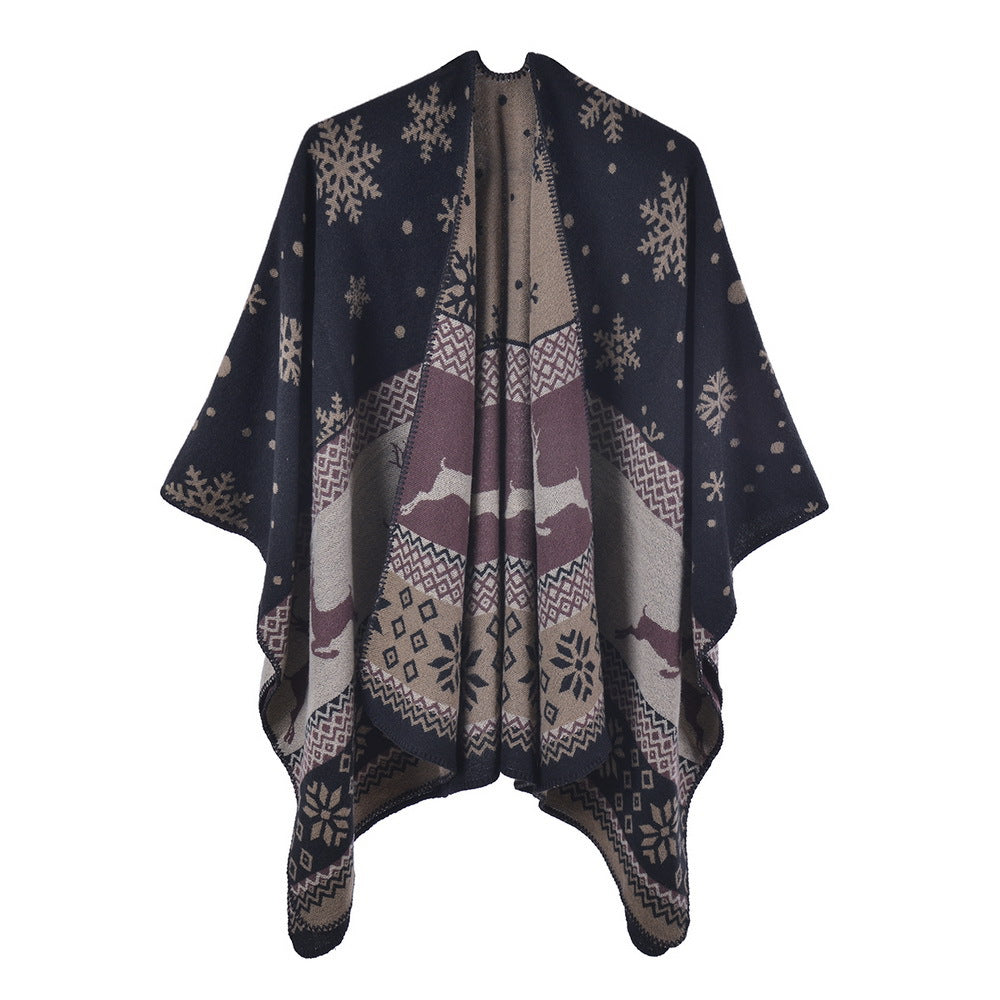 Faux Cashmere Split Shawl Stylish Thermal Scarf Christmas Gift Double-Sided Thick Shawl