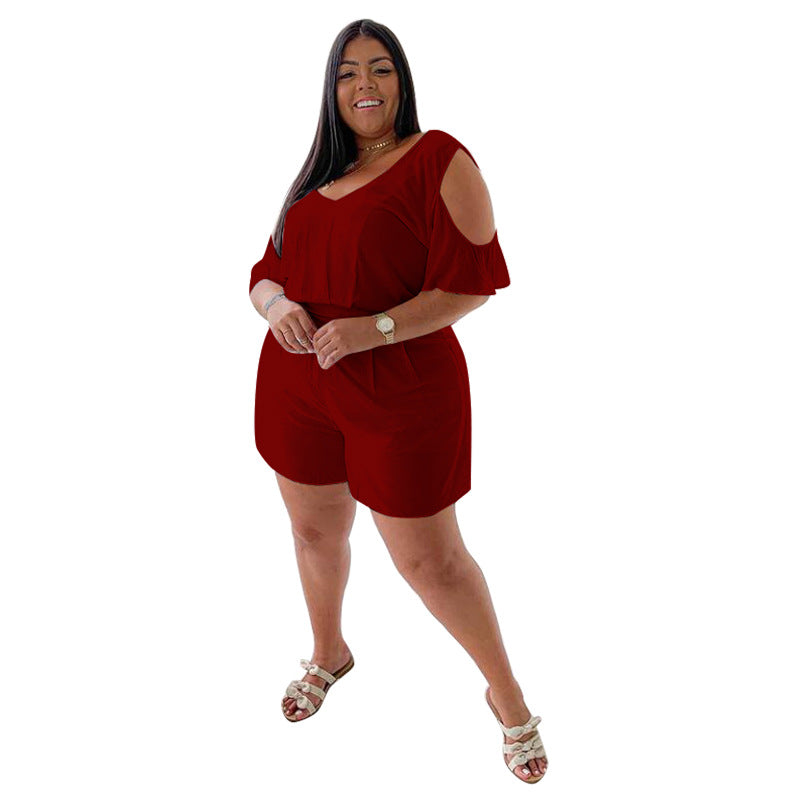 Casual Loose-Fit Jumpsuit For Plus Size Women - High-Waisted