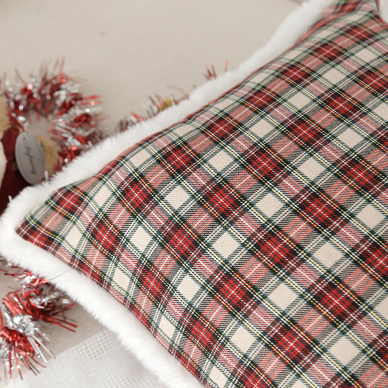 Simple Square Plaid Christmas Throw Pillow Case