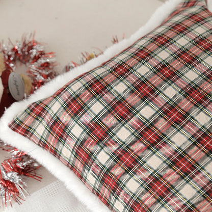 Simple Square Plaid Christmas Throw Pillow Case