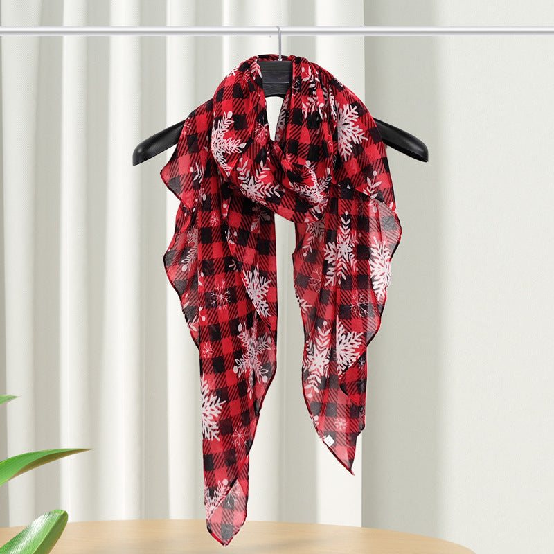 Christmas Theme Cartoon Print Silk Scarf