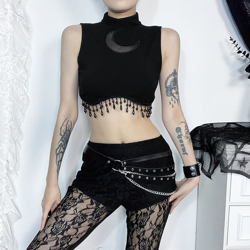 Moon Pattern High Neck Sleeveless Top for Women