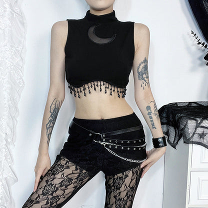 Moon Pattern High Neck Sleeveless Top for Women