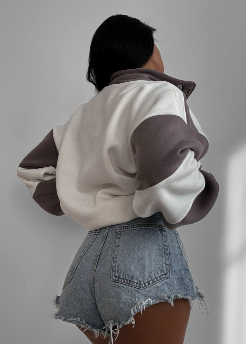 Contrast Panel Zipper Jacket Soft Durable Fabric