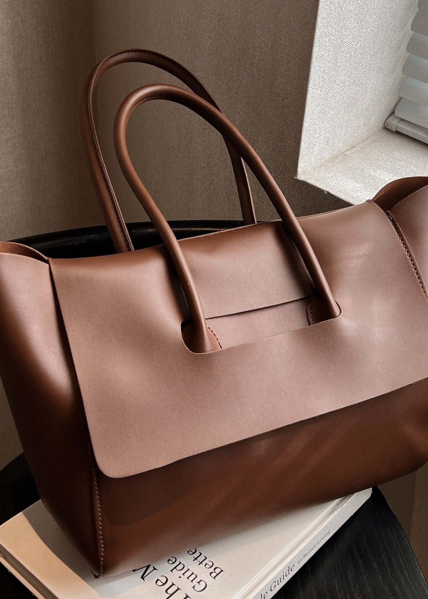 Spacious Pu Tote Bag With Minimalist Flap Design