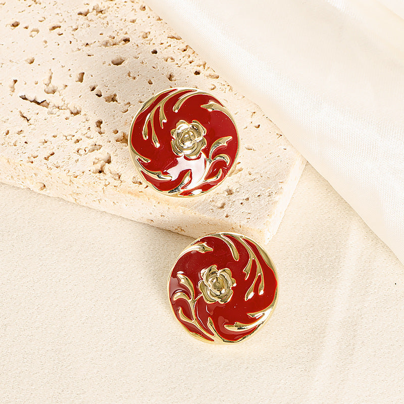 French Vintage Style Red Earrings With Silver Pins