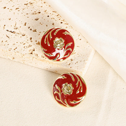 French Vintage Style Red Earrings With Silver Pins