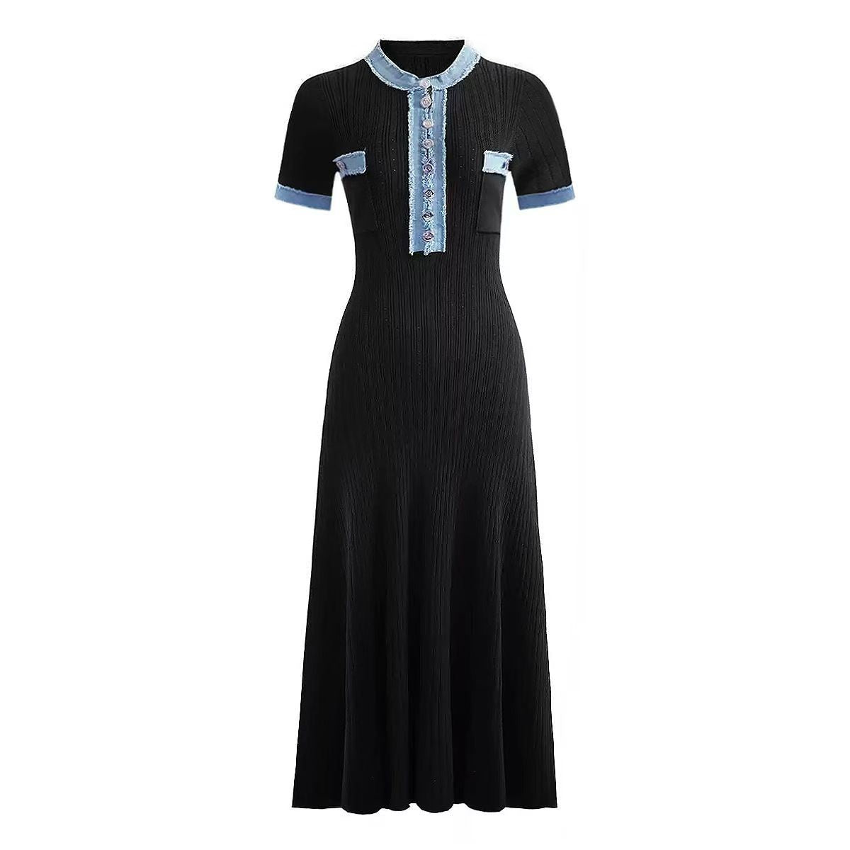 Elegant Short Sleeve Button Up Maxi Dress