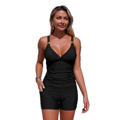 Women'S Tankini Swimsuit With Pockets Casual Color Block High Elasticity