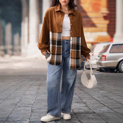 Plus Size Long Sleeve Plaid Jacket Comfortable Casual Outerwear