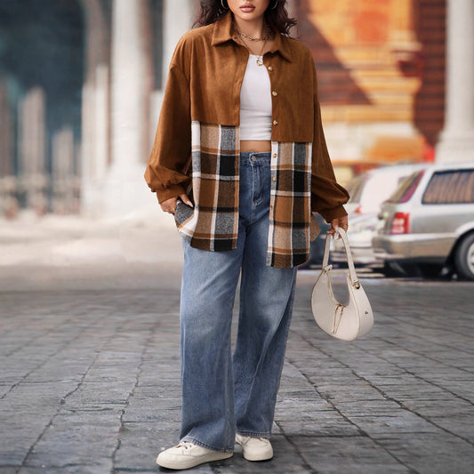 Plus Size Long Sleeve Plaid Jacket Comfortable Casual Outerwear