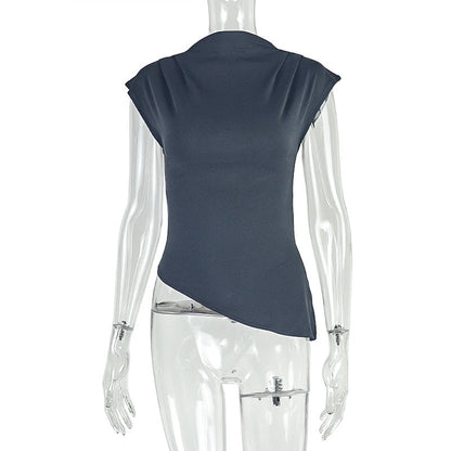Trendy Asymmetrical High-Neck Sleeveless T-Shirt