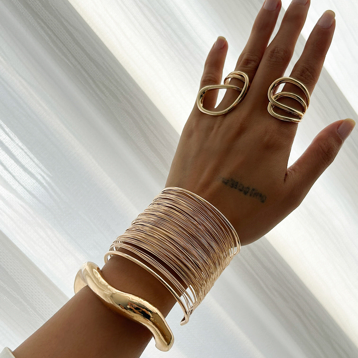 Trendy Irregular Metal Bracelet Set Stylish Open Cuff