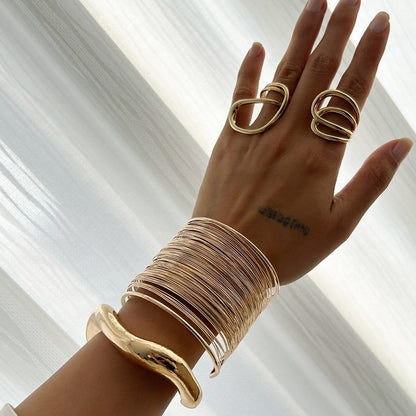 Trendy Irregular Metal Bracelet Set Stylish Open Cuff