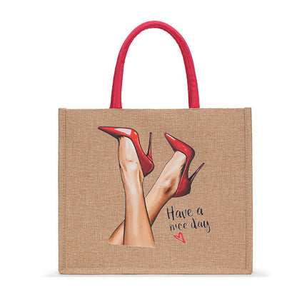 Trendy Hemp Tote Bag with Stylish Prints