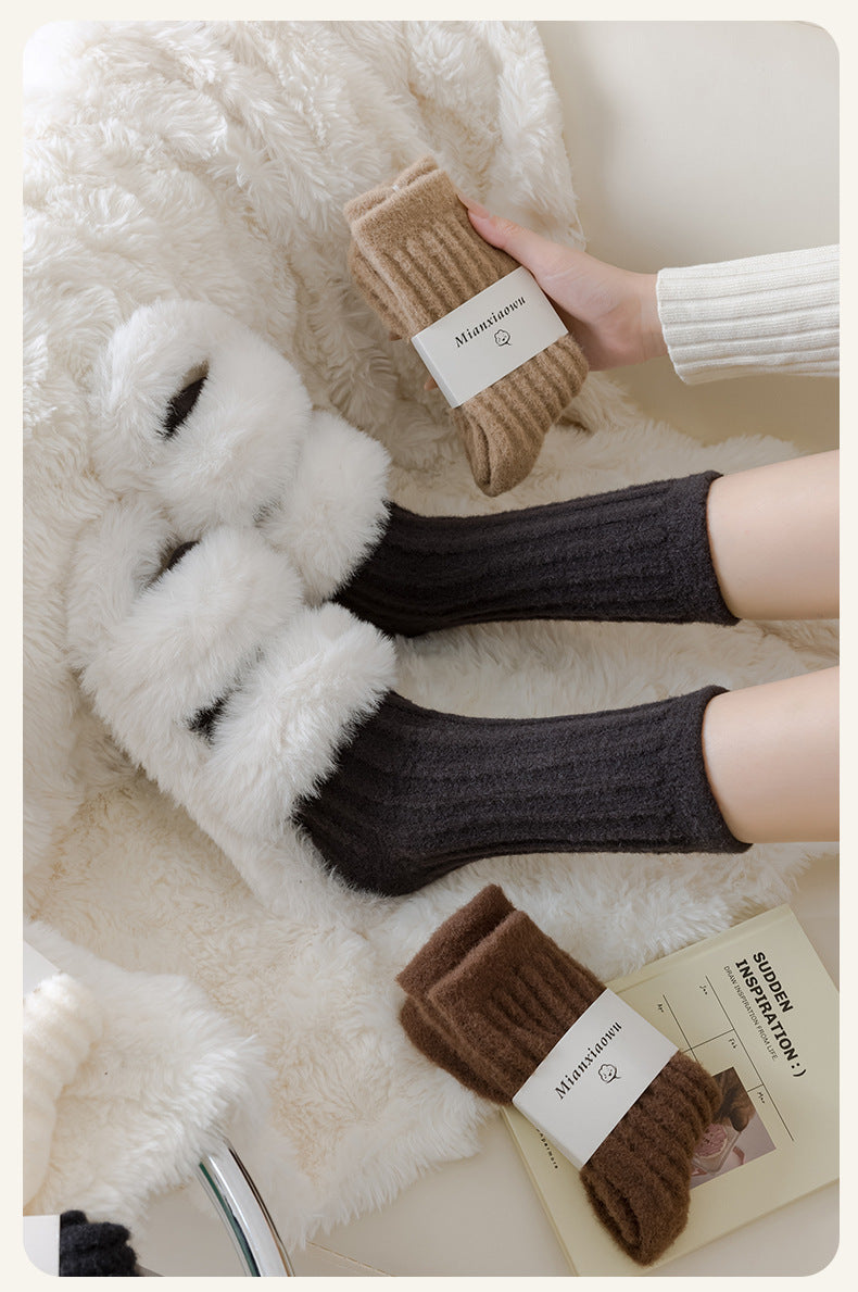 Solid Color Thicken Cashmere Plush Crew Socks