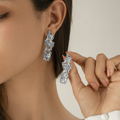 Unique Liquid Lava Metal Heart Drop Earrings
