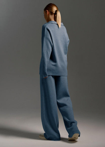Relaxed Knit Lounge Set Soft Blue White