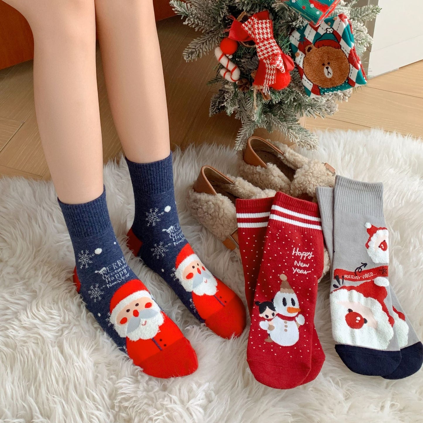 Christmas Cartoon Reindeer Cozy Crew Socks