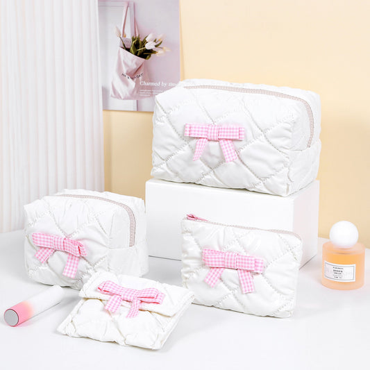 Candy Color Bow Decor Makeup Bag