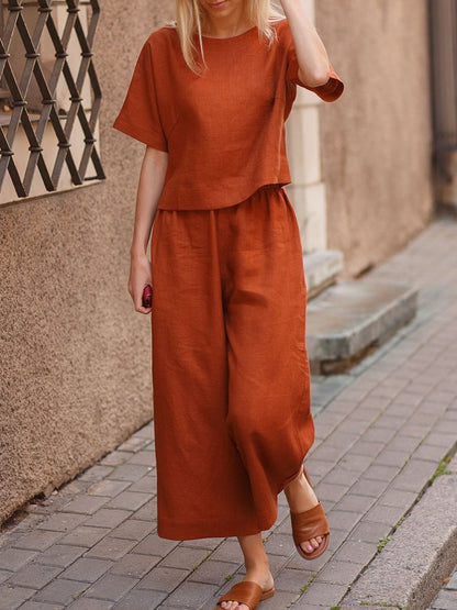 New Linen Casual Loose Solid Color Suit Two-Piece Set