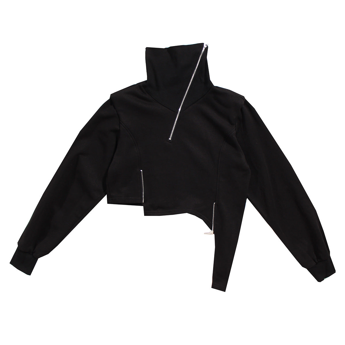 High Neck Cropped Sweatshirt With Asymmetric Hem