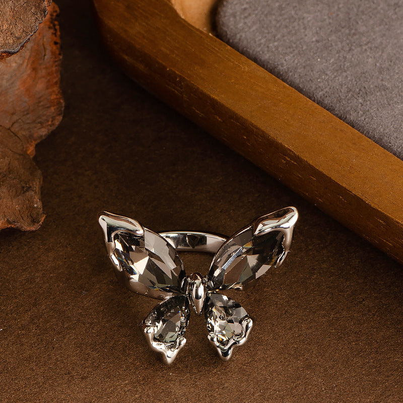 Fashion Crystal Butterfly Adjustable Open Ring For Women
