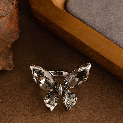 Fashion Crystal Butterfly Adjustable Open Ring For Women