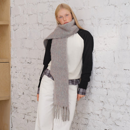 Chunky Knit Wool Blend Scarf with Fringe - Soft Casual Style